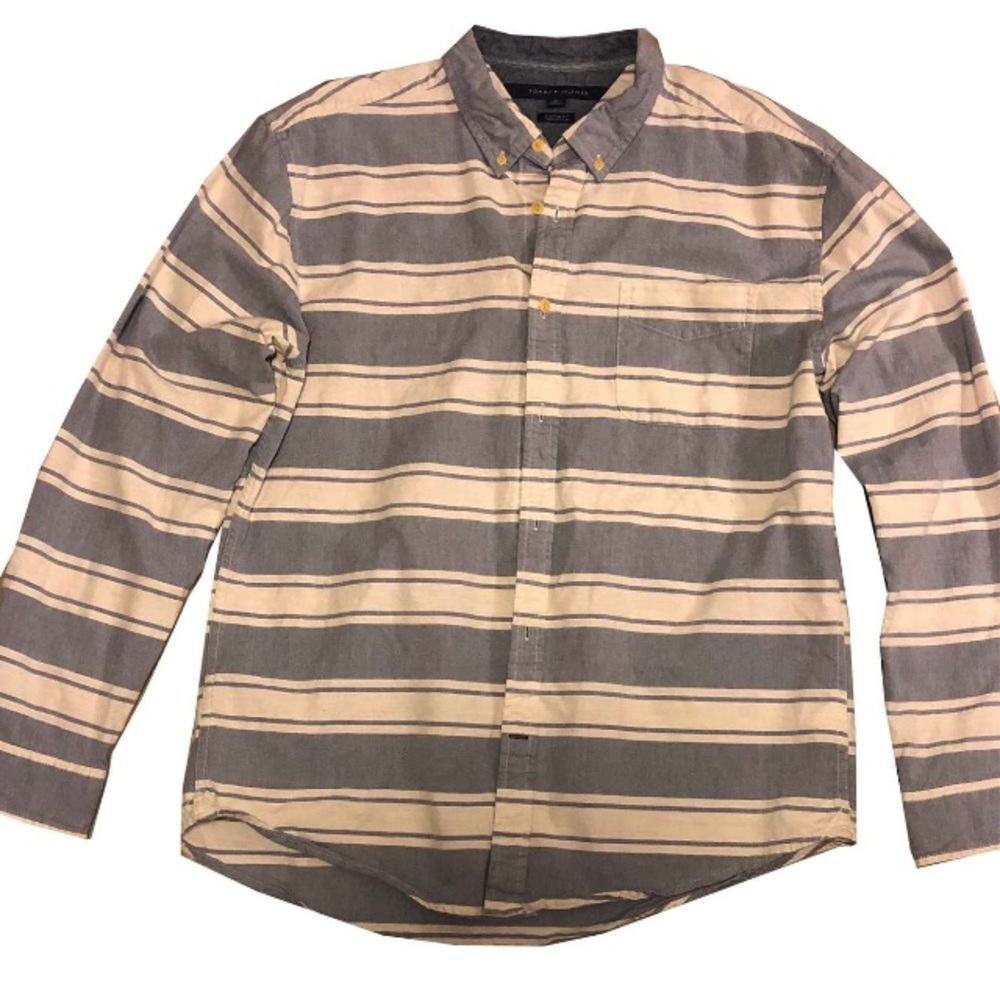 TOMMY HILFIGER GREY AND WHITE SHIRT